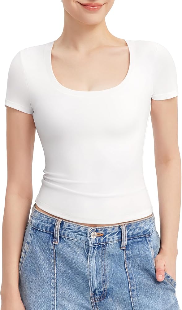 Women's T Shirts Short Sleeve Scoop Neck Basic Going Out Tops Fashion Slim Fit Tee Smoke Cloud Pro Collection