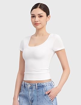 Women's T Shirts Short Sleeve Scoop Neck Basic Going Out Tops Fashion Slim Fit Tee Smoke Cloud Pro Collection